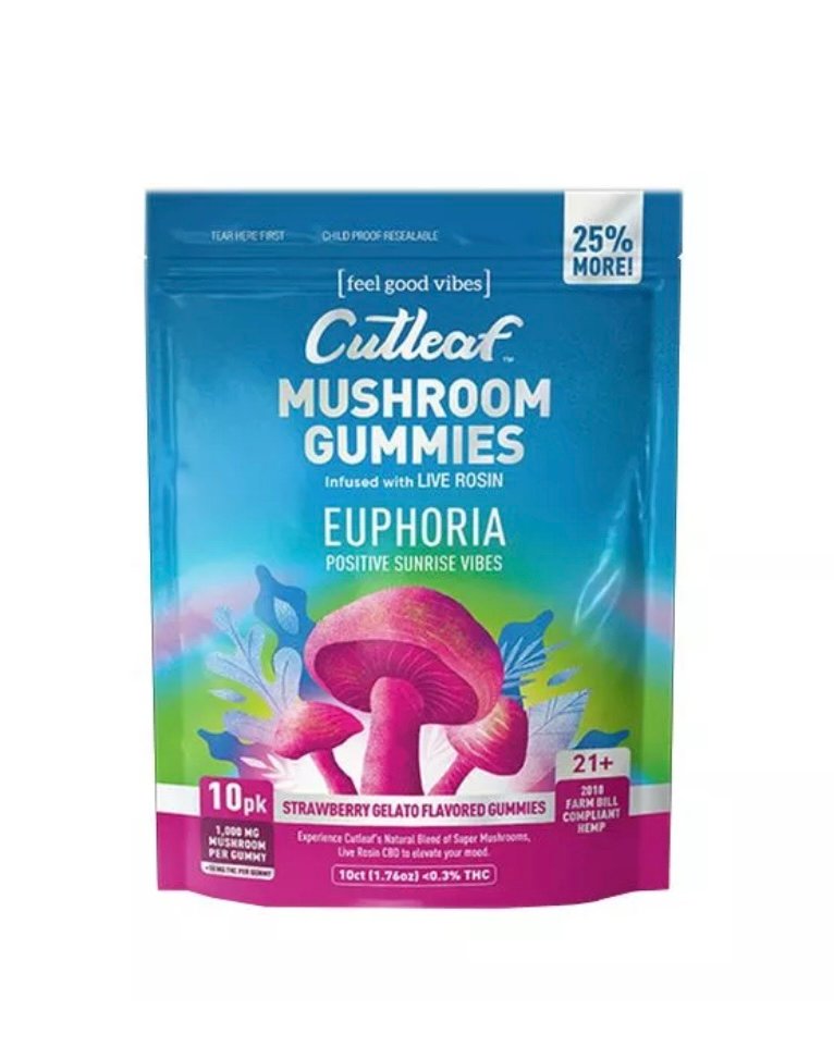 CUTLEAF EUPHORIA LIVE ROSIN MUSHROOM GUMMIES 1000MG 10CT - Image 6
