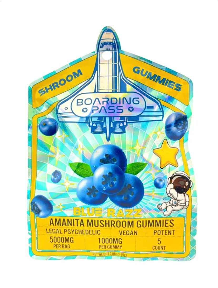 Blue Razz Boarding Pass Amanita Shroom Gummies 1000mg